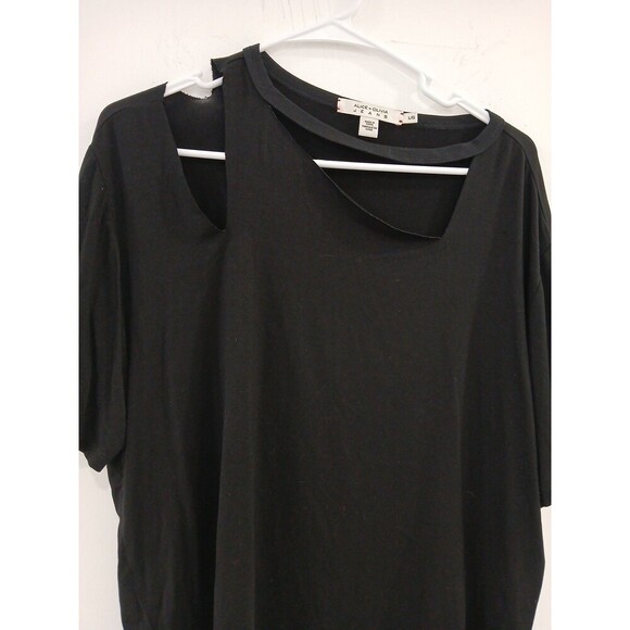 Alice + Olivia Womens Black Stretch Short Sleeve Cut Out Shoulder T-SHIRT Size L - Picture 2 of 5